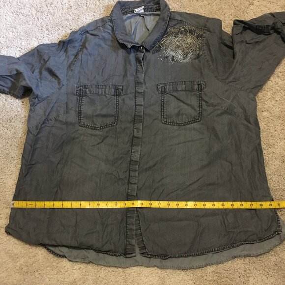 D/C Jeans Flowy Coastal Cowgirl Studded Cotton Button Up Dress Shirt - Picture 14 of 16